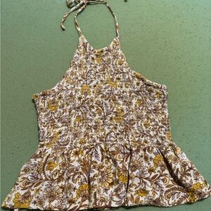 Patrons of Peace Cream and Brown Halter Peplum Tank Top